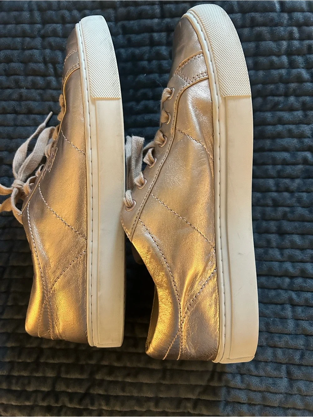 Tory Burch Gold Metallic Leather Lace-Up Sneakers